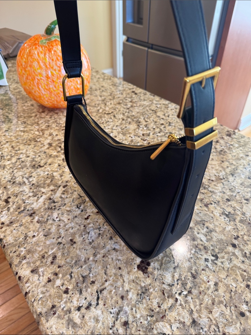 BCBGeneration Black Shoulder Bag with Gold Buckle